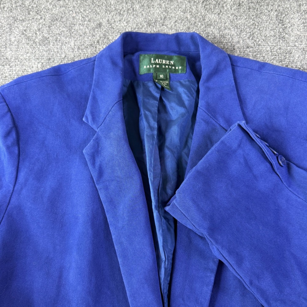 Lauren Ralph Lauren 100& Silk Blazer Notched Lapel Women 16 Blue Tailored Fit